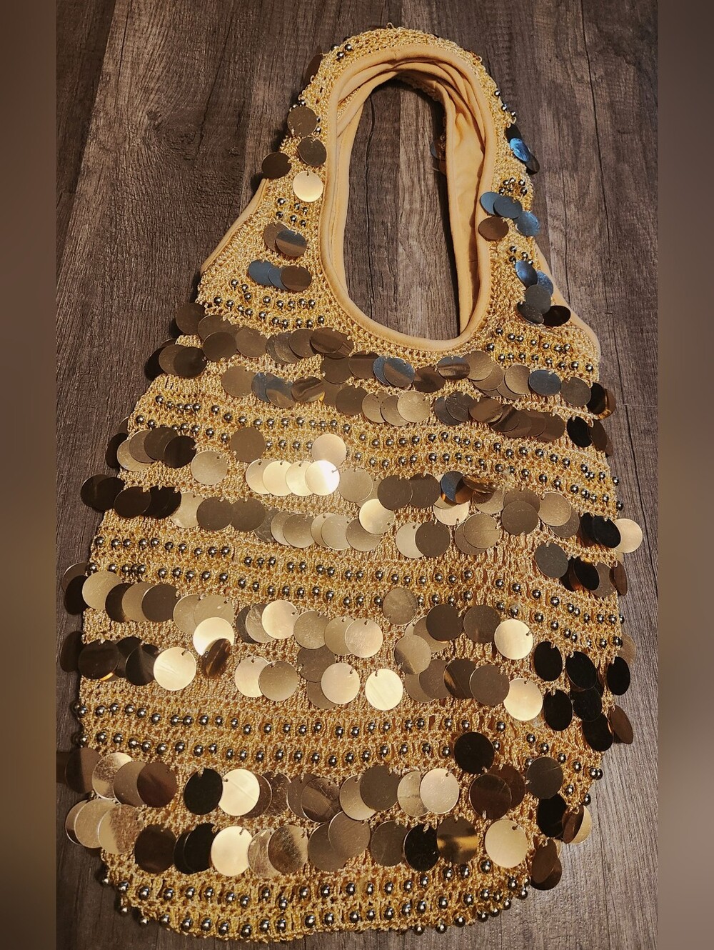 Gold Sequin Crochet Tote Bag - Y2k Vintage Mint Condition